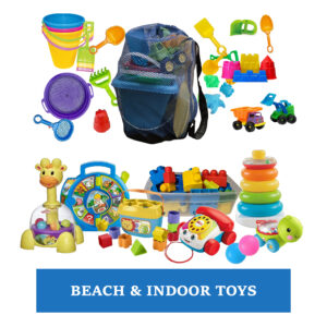 Tub of Indoor Toys & Bag of Beach Toys